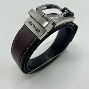 Steve Madden Dark Brown Leather Belt with Silver Buckle